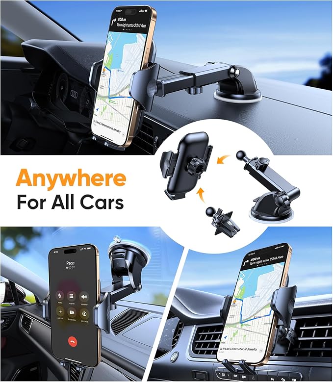 VICSEED Dark Blue Phone Holders for Your Car [Upgraded True Military-Grade Strongest Suction] Cell Phone Mount for Car Dashboard Windshield Vent Truck Boat Stand Adjustable for iPhone Android