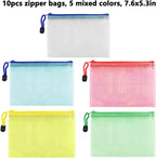 AUSTARK 10 Pcs Zipper File Bags, Waterproof Plastic Mesh Pouch for Office School, Board Game Storage Bags (B6 Size 7.6''x5.3'', Multicolored)