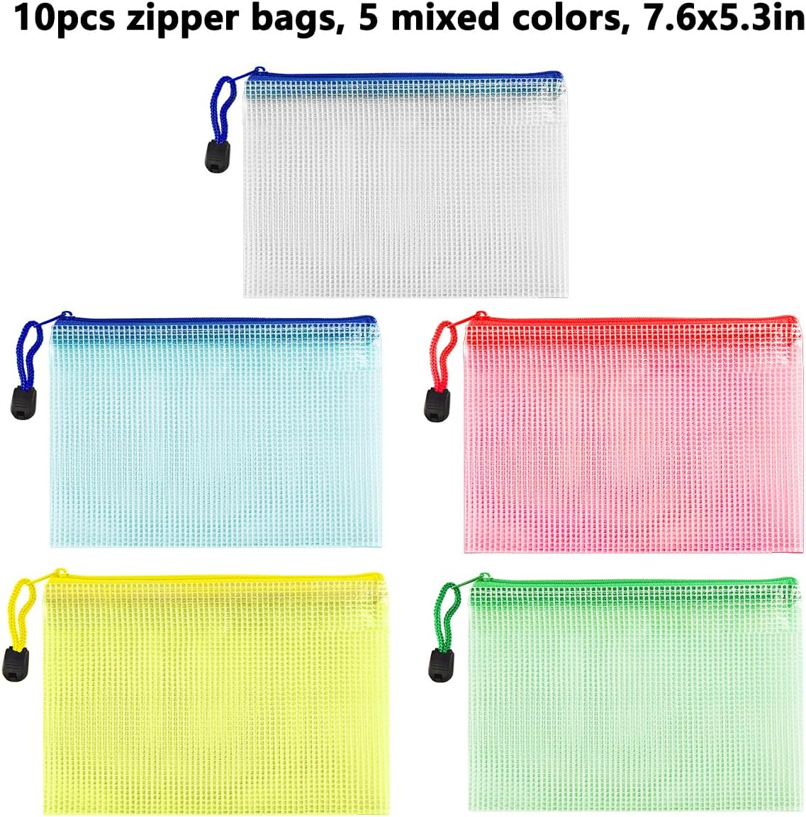 AUSTARK 10 Pcs Zipper File Bags, Waterproof Plastic Mesh Pouch for Office School, Board Game Storage Bags (B6 Size 7.6''x5.3'', Multicolored)