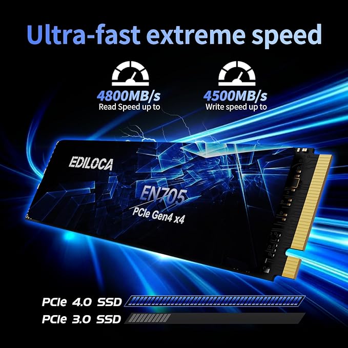 2TB SSD NVMe M.2 2280 PCIe Gen4 x4 Internal Solid State Drive - Up to 4800MB/s, 2TB SSD PS5 Dynamic SLC Cache, PS5 Compatible for Gaming PC Laptop(EN705)