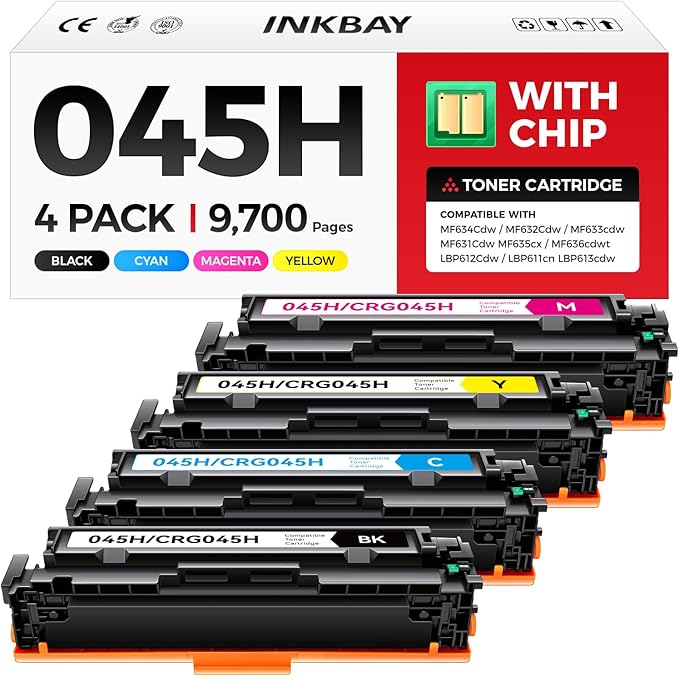 045H Toner Cartridges with Chip High Yield Replacement for Canon 045 045H CRG-045H Toner Compatible with Color imageCLASS LBP612Cdw MF634Cdw MF632Cdw MF633cdw MF631Cdw MF635cx MF636cdwt Printer 4-Pack