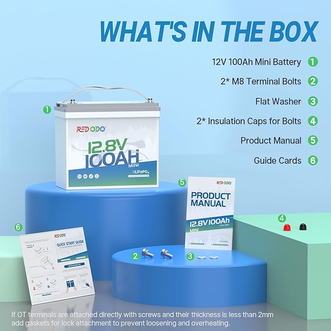 Redodo 12V 100Ah Mini LiFePO4 Battery, Lithium Battery with Upgraded 100A BMS, Up to 15000 Cycles, Install in any directions, Perfect for Solar Home Energy Storage, RV, Trolling Motor