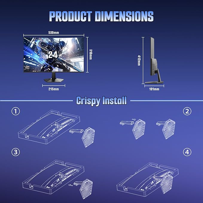 SANSUI Curved 24 Inch Gaming Monitor 160Hz FHD 1080P Computer Monitor,MPRT 1ms 1500R Fast VA Display, Freesync,HDR,3000:1 Contrast Ratio, HDMI2.0,DP1.4, VESA Compatiable(ES-G24C1L HDMI Cable Included)
