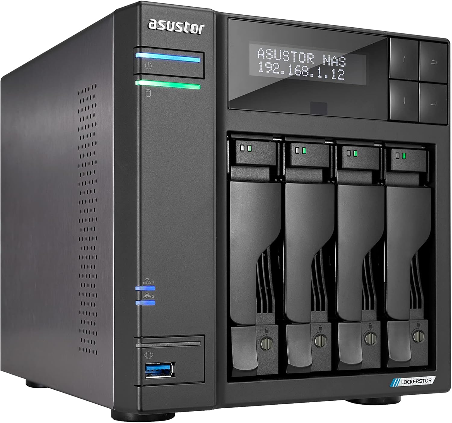 Asustor Lockerstor 4 Gen2 - AS6704T | 4-Bay NAS, Quad-Core 2.0GHz Processor, 4 M.2 NVMe Slots (PCIe 3.0), Dual 2.5GbE, Expandable to 10GbE, 4GB DDR4 RAM, (No Drive)