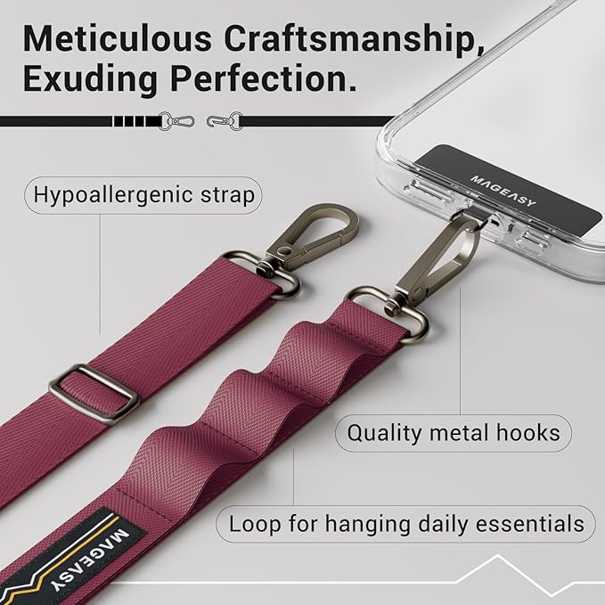 MAGEASY Universal Cell Phone Lanyard Crossbody - Anti-Theft Crossbody Phone Strap for iPhone 16 Pro Max & Most Smartphones, for Men & Women | 20mm (Burgundy)