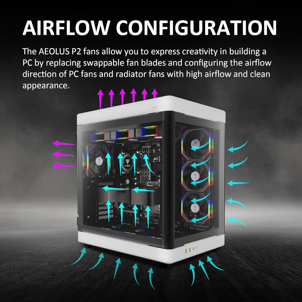 GAMDIAS 120mm ARGB PWM Case Fan, 2 Blades in 1 Fan Pack (Standard & Reverse Blades), Sync with RGB Motherboards, Easy Installation & Cable Management w/Cabless Daisy Chain Design