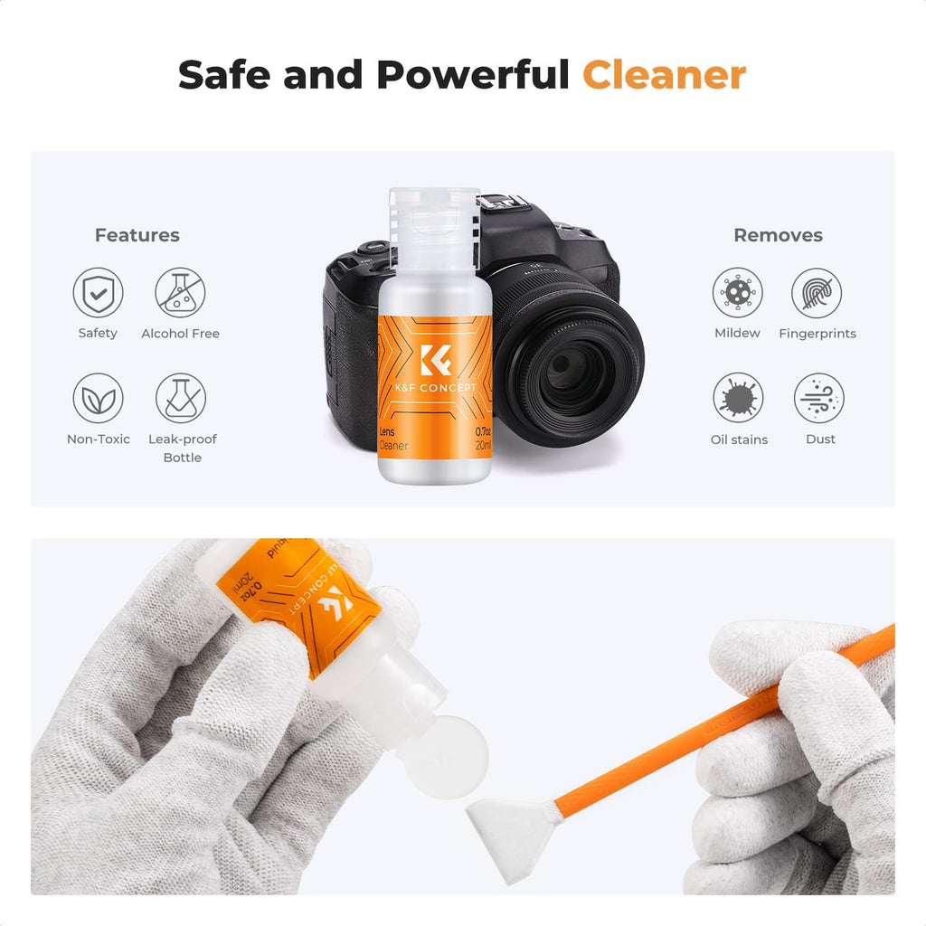K&F Concept 16mm APS-C Sensor Cleaning Kit, Mirrorless Digital Camera Lens Cleaner Kit - 20ml Sensor Cleaner & 10 X Double-Tipped Sensor Cleaning Swabs for APS-C Type CMOS & CCD Sensors