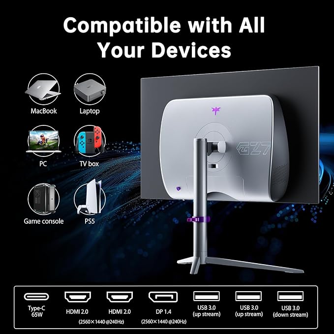 KTC 27-inch OLED Gaming Monitor | QHD 2560x1440P | 240Hz 0.03ms GTG | 1.5M:1 Contrast Ratio | DisplayHDR True Black 400 | 65W USB Type-C | Dual Speakers | Comes with Type-C, HDMI & DP Cables Included