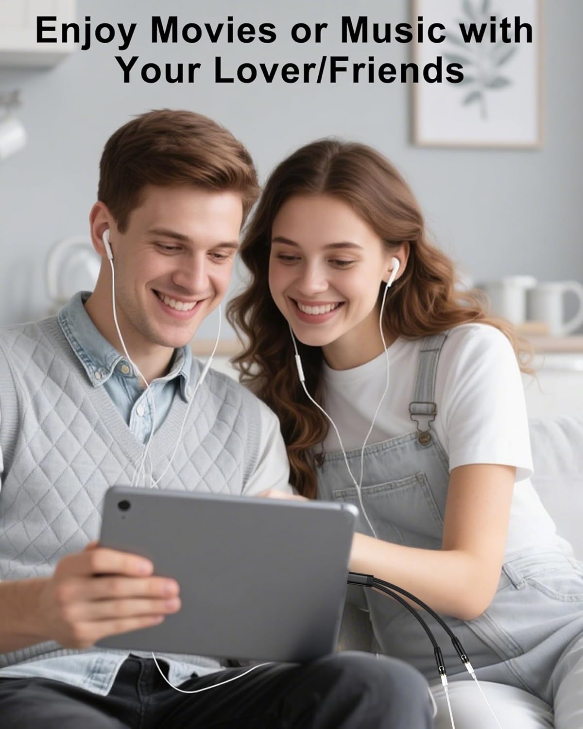 Headphone Splitter for 2 Headphones, USB C to Dual 3.5mm Female Aux Splitters for iPhone 17 17 Pro 16e, Google Pixel 10, Samsung Galaxy S25 Ultra, Audio Jack Adapter Earphone Connector - Black