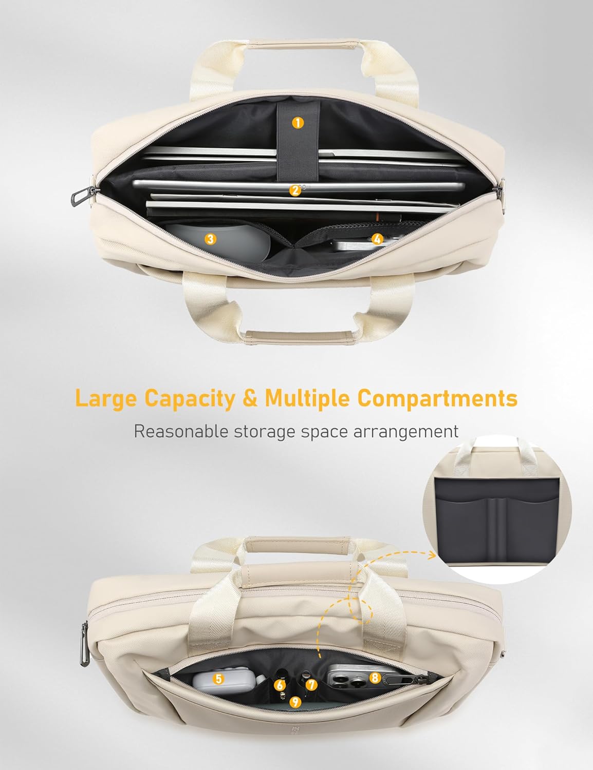 15-16 Inch Laptop Shoulder Bag Business Briefcase Water Resistant Computer Messenger Bags Compatible with MacBook Pro 16, MacBook Air 15 M4, HP, Dell, ASUS Notebook, Pearl White