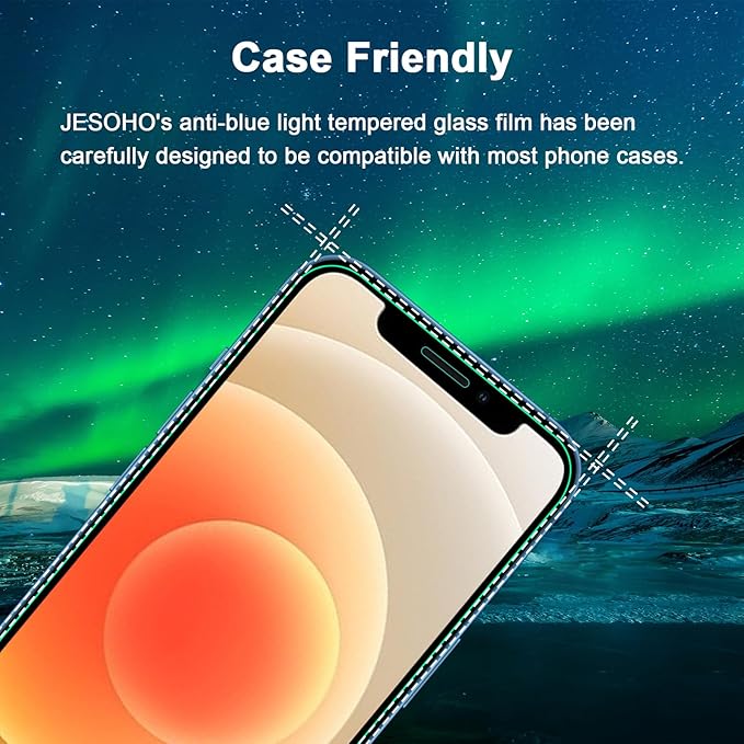 Screen Protector for iPhone 12 Mini (5.4"),Eye Protection, HD Anti Blue Light Blocking Tempered Glass Film, Case Friendly, No Bubble,with Easy Installation Kit, 2 Pack