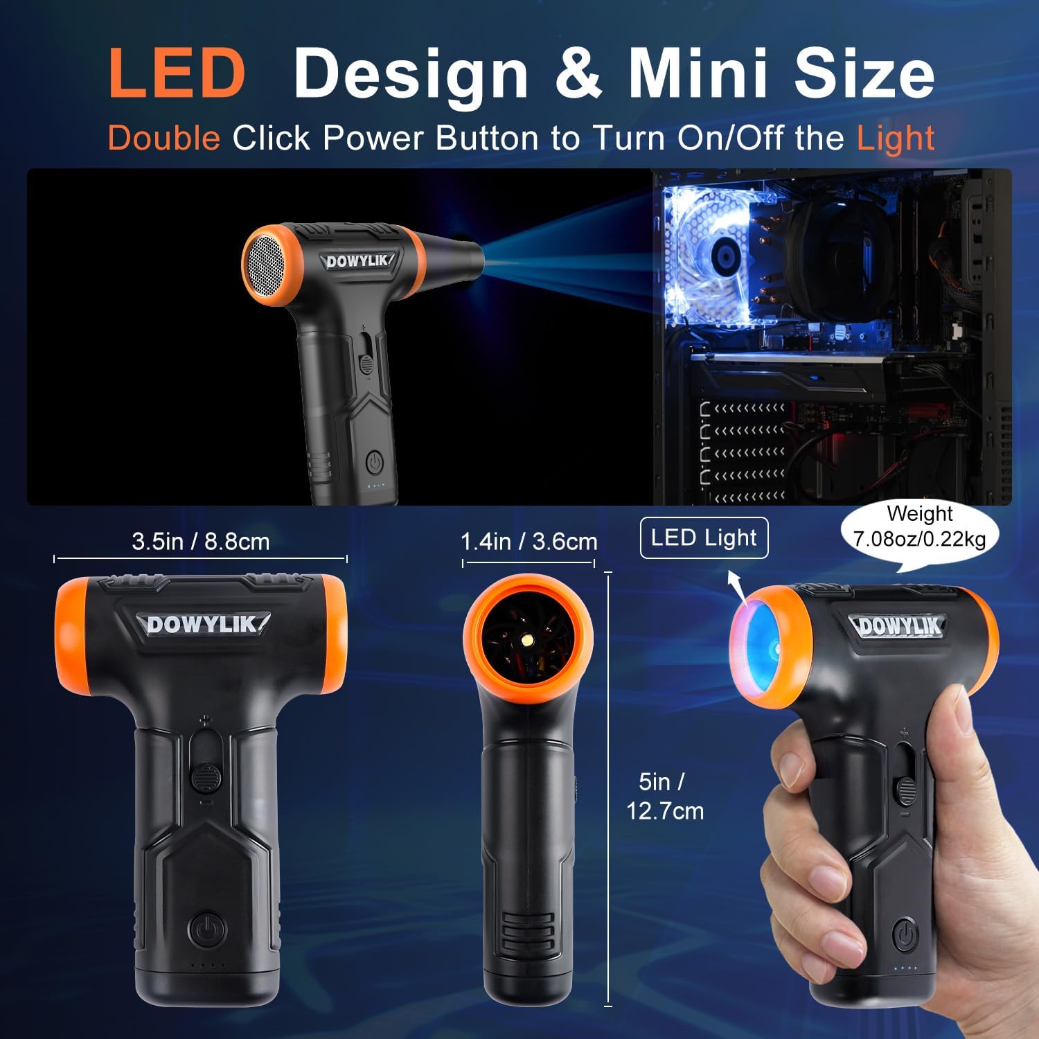 Compressed Air Duster, 220000RPM Canned Air Duster for Computer Cleaning Kit, 3 Speed Compressed Air Can with LED Light, Electric Air Duster for Cleanning Car, PC, Electronics