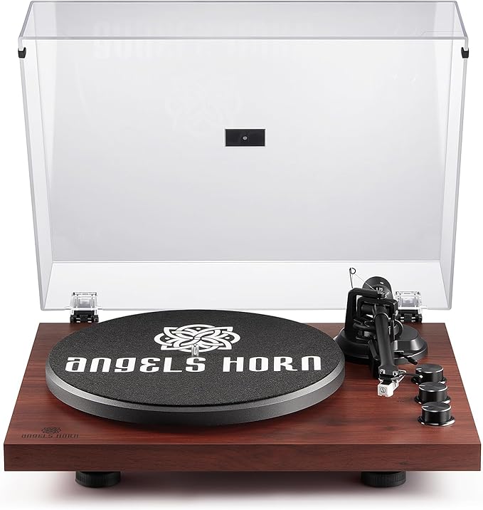 ANGELS HORN Vinyl Record Player Turntable with 2-Speed Belt-Drive, Bluetooth Output, Pitch Control, Built-in Phono Preamp, Adjustable Counterweight, AT-3600L