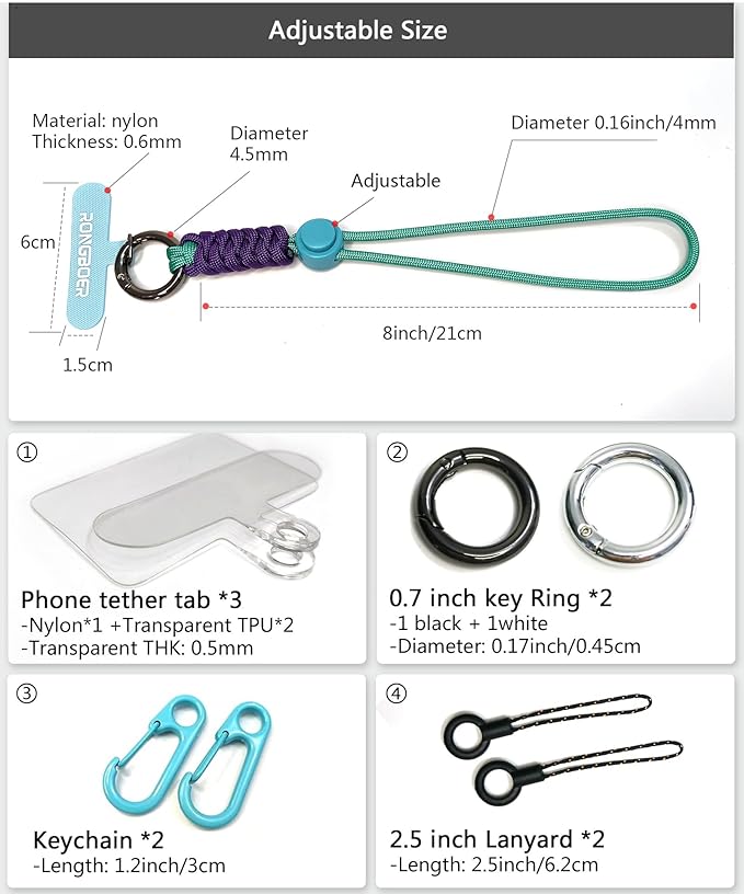 Cell Phone Lanyard Wrist Strap,Key Lanyard for Women,Phone Charms Strap,Short Wrist Lanyard for Keys,Keychain Lanyard (Cyan Purple)