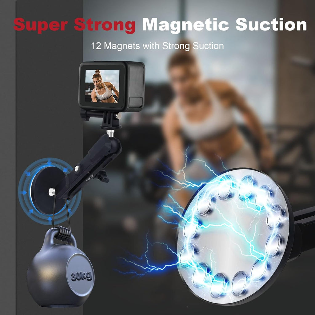 Magnetic Camera Mount for Action Camera, 12 Strong Magnet Base with 360 Rotation Ball Head- Quick Car Holder Attachment for DJl Action 5 Pro 4 Osm0 Pocket 3 GoPrO Max her0 13 12 lnsta36o X5 X4,JC030