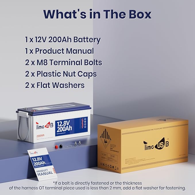 12V 200Ah LiFePO4 Battery, 2560Wh Lithium Deep Cycle Marine/RV Battery with Built-in 100A BMS, Ideal for Trolling Motor, RV, Solar Panel Systems, and Off-Grid Power Solutions (1 pcs, 12V 200Ah)