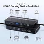USB C Hub USB C Docking Station Dual Monitor14-IN-1 Triple Display Multiport Adapter with 2*HDMI +DP + 5*USB-A/C 10Gbps Ports+Ethernet+SD/TF Laptop Docking Station for HP/Dell/Lenovo/Thinkpad (Black)