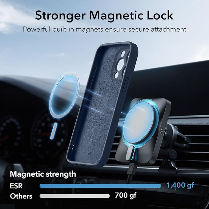ESR for iPhone 15 Pro Case with MagSafe, Supports Magnetic Charging, Slim Liquid Silicone Case, Shock Absorbing, Screen and Camera Protection, Cloud Series, Dark Blue
