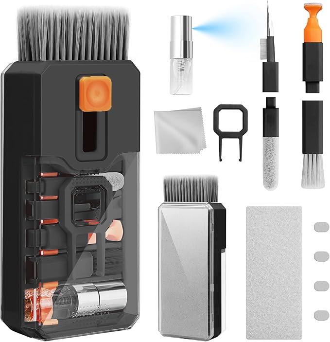 Ordilend Keyboard Cleaning Kit Laptop Cleaner, All-in-One Computer Camera Cleaning Kits Brush Tool, Multi-Function PC Electronic Cleaner for iPad iPhone Pro Earbuds Camera Monitor with Patent, Black