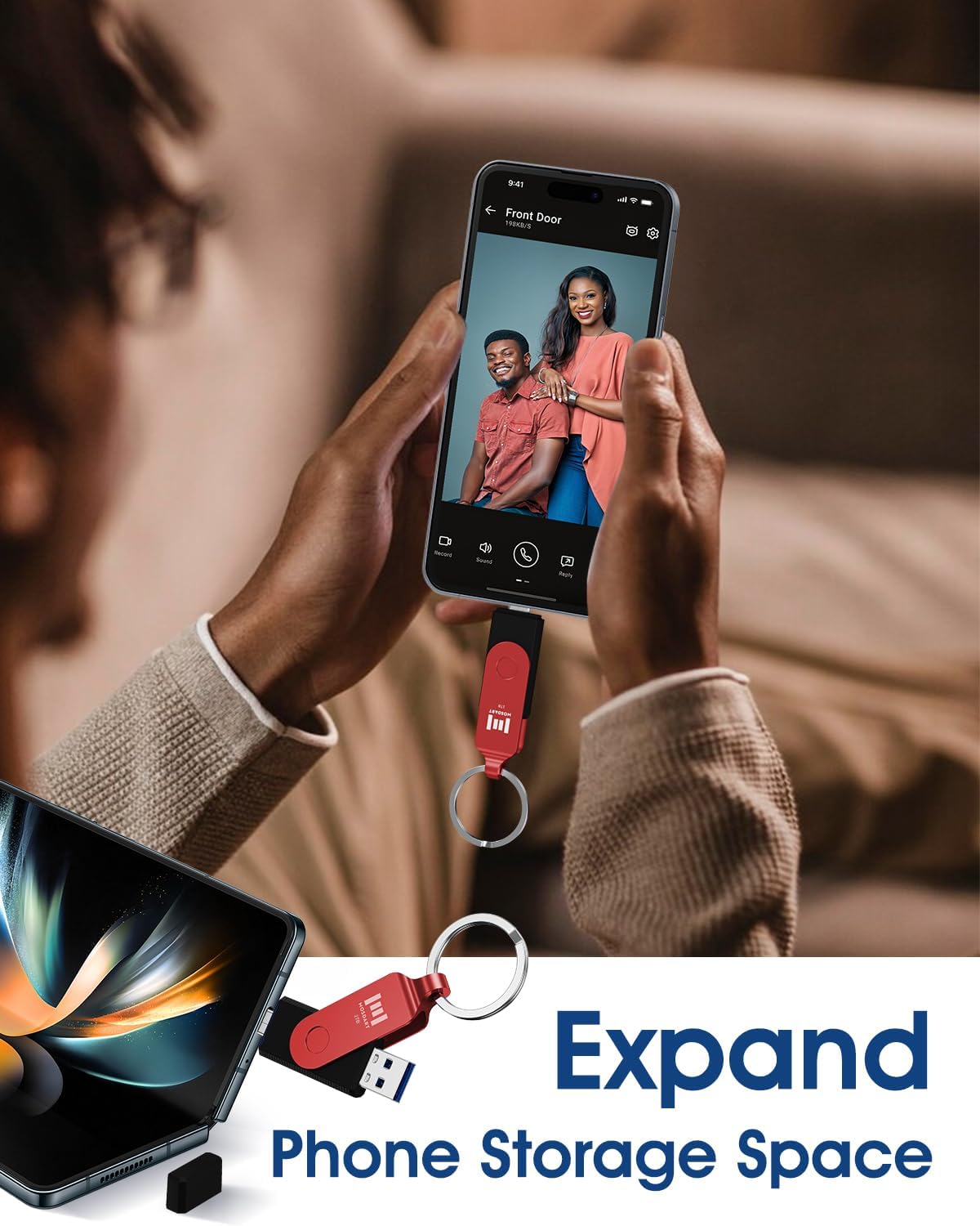 MOSDART 1TB USB3.1 Fast Speed C and A Dual Flash Drive, exFAT Memory Stick with Keychain and LED Indicator, for iPhone 15 and 16, Android Phone, iPad, MacBook, and Other Laptops, Red