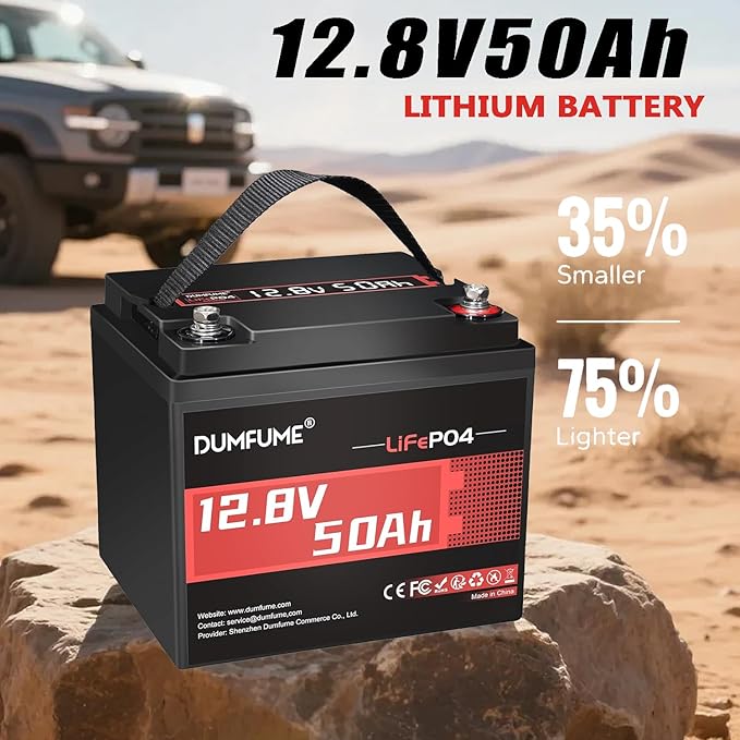 12.8V 50Ah LiFePO4 Lithium Battery, Built-in 50A BMS,640Wh Capacity, 4000+ Cycles, Low-Temp Protection,Perfect for RV, Camping, Trolling Motor, and Home Energy Storage
