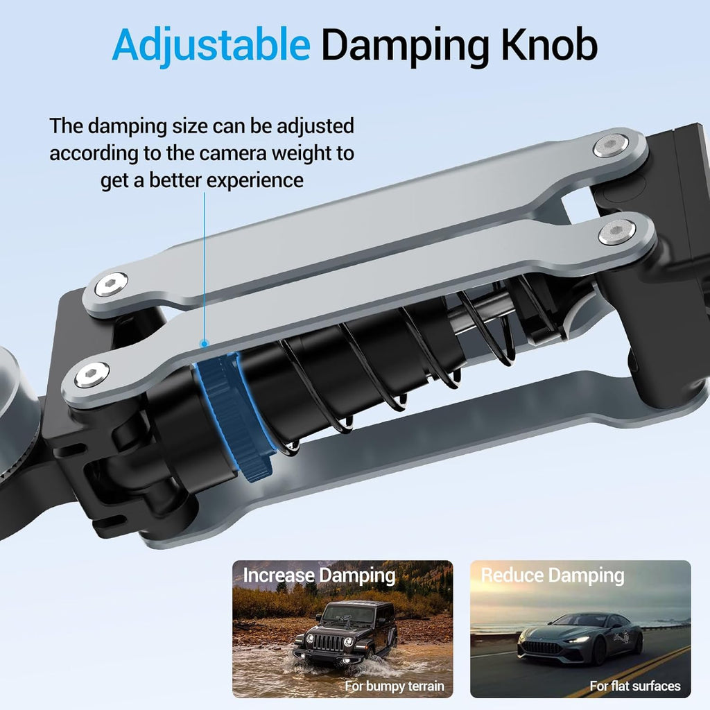 Geyo Camera Suction Cup Mount, Aluminum Alloy Multi-Function Shock Absorber Arm Stabilizer, 4" Vacuum Suction Cup, 1/4" Mounting Holes Car Mount for Insta 360 X4, for DJI Pocket 3, for GoPro, Silver