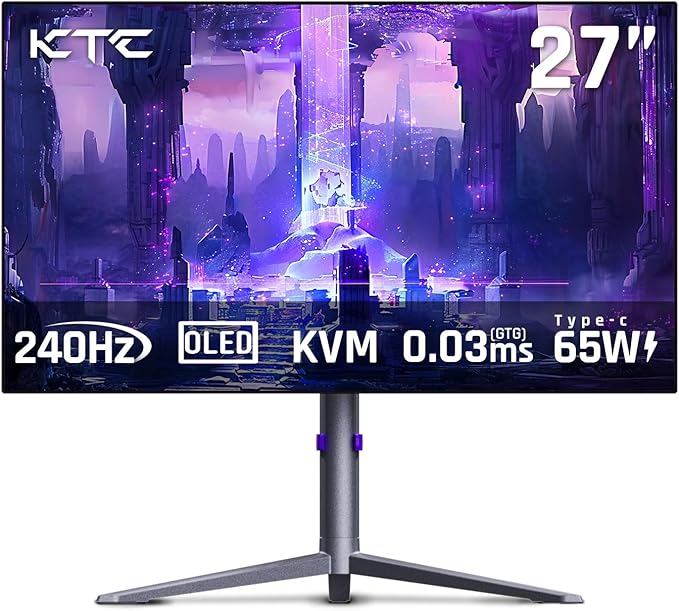 KTC 27 OLED Monitor - 1440p 240hz Monitor 0.03ms GTG, Type-C 65W, Built-in Speakers, 1.5M:1 Contrast Ratio, 136% sRGB, DisplayPort1.4, HDMI2.0,USB-C 3.0, Vesa, PC Moniter for Gaming Movie Office