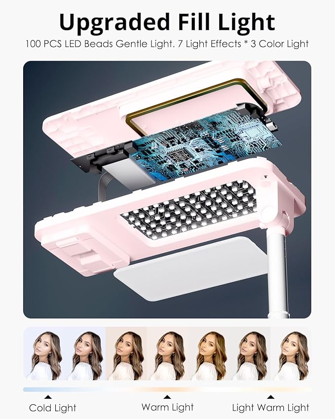 Phone Stand for Recording, Overhead Phone Mount with Light, Selfie Stand,Portable,Extendable,360° Rotate,Adjustable,Wireless Remote,Rechargeable, for 3.5-6.9" Phones, Live Streaming