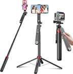 Huryfox Selfie Stick Phone Tripod - 71 inch Tall Cell Phone Holder with Detachable Wireless Remote, Phone Stand for Recording, Video and Picture, Compatible with iPhone, Android Phone, Camera & Gopro