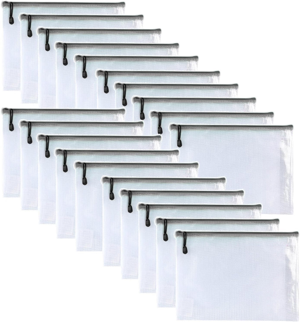 Oaimyy-20 Pcs-Mesh Zipper Pouch Document Folders Bag Zipper Zip File Folders,Puzzle Bags for Organizing Storage (Black, 8"x 10")