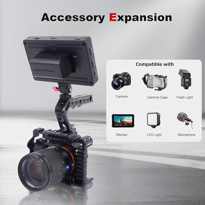 Cold Shoe Camera Handle Grip with ARRI Pin & Triple Threads - CNC Aluminum Top Handle for DSLR/Camera Cage/Monitor/Microphone (15kg Load) 62078