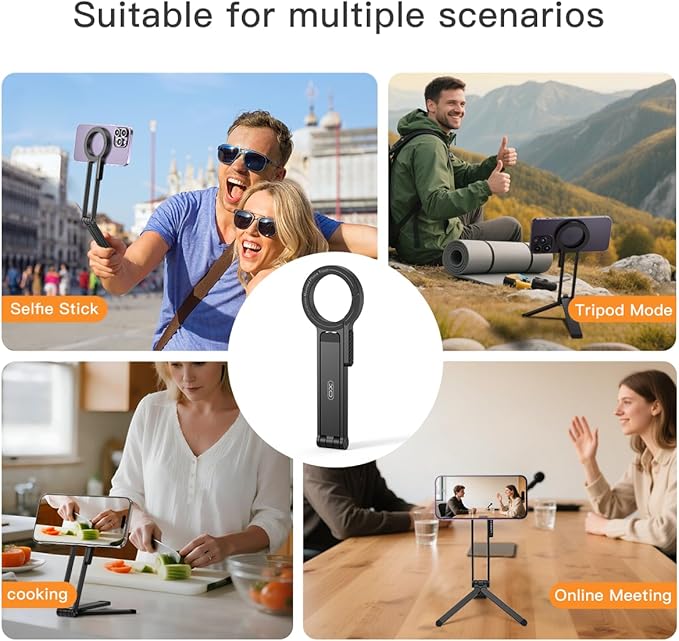 Magnetic Phone Tripod Stand for iPhone,Adjustable and Foldable Mini Pocket Tripod,Strong Magnet Selfie Stick Stand for iPhone 16/15/14/13/12 and Mag Safe Cases