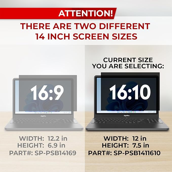 14 Inch 16:10 Laptop Privacy Screen Filter - Computer Monitor Privacy Shield and Anti-Glare Protector