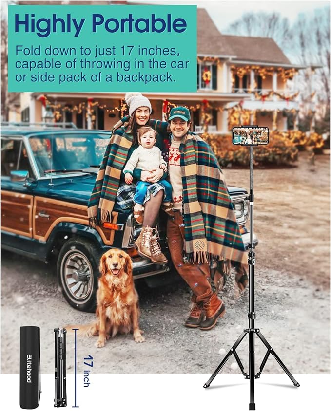 Elitehood 6.7 Feet Tall Phone Tripod, Heavy Duty Metal iPhone Tripod Stand with Remote, 17" Gooseneck Overhead Tripod for iPhone 15 14 13 Pro Max / 13 Pro / 13 12 11, Android Cell Phone Black