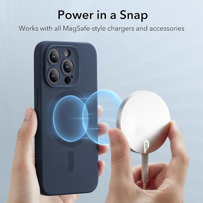 ESR for iPhone 15 Pro Case with MagSafe, Supports Magnetic Charging, Slim Liquid Silicone Case, Shock Absorbing, Screen and Camera Protection, Cloud Series, Dark Blue
