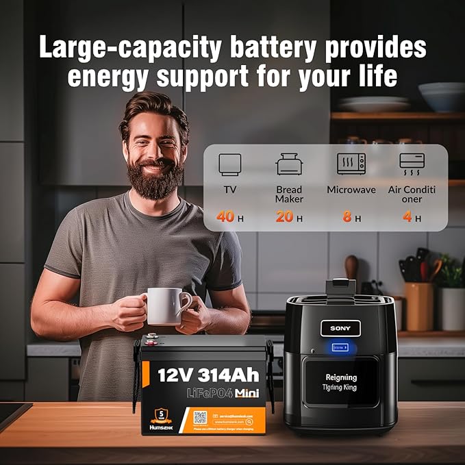 12V 314Ah LiFePO4 Lithium Battery,100A BMS,15000+ Deep Cycle 300Ah Lithium Rechargeable Battery Max 4019Wh Energy Great for RV, Marine and Off Grid Applications