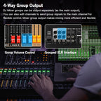 Professional Audio Mixer, 24 Channel Sound Board Mixing Console, Dual DSP Reverb, Dual 7-Band EQ, 48V Phantom Power, 4 Group Stereo Output Input, Mixer for Church