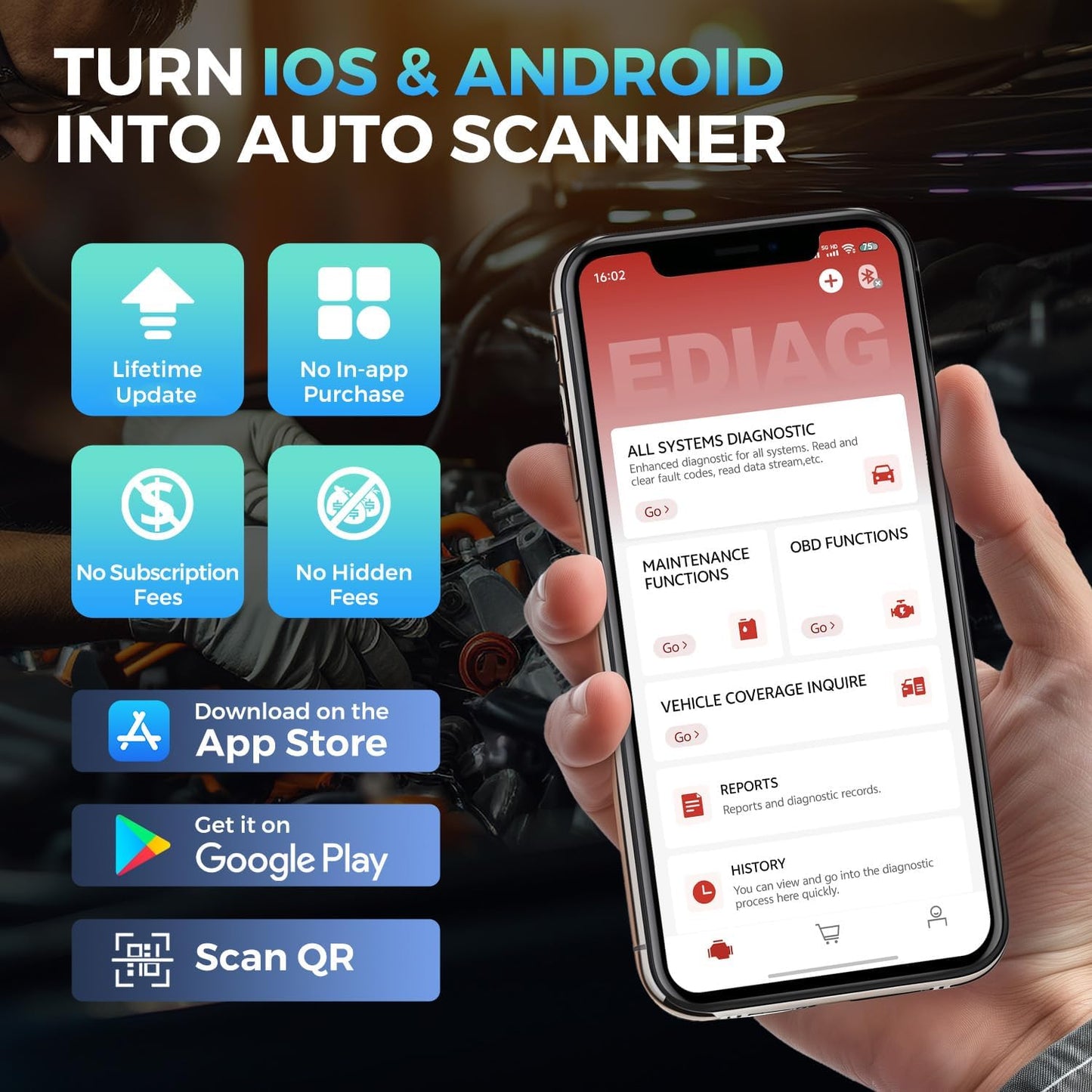 KINGBOLEN Ediag Elite OBD2 Scanner Bluetooth, Bi-Directional Control Scanner All System Diagnostic Tool for iOS & Android, 15+ Hot Reset, CANFD Protocol, FCA AutoAuth, No Subscriptions Lifetime Update