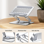 UGREEN Tablet Stand Holder for Desk with 360° Rotating Base Aluminum Dual Rod Support Adjustable Home Office Accessories Compatible with iPad Pro 13 12 11 Air Mini 5 4 3 Phone E-Reader Silver