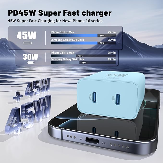Super Fast Samsung Charger Type C,45W Dual Port USB C Fast Charger Blo ...