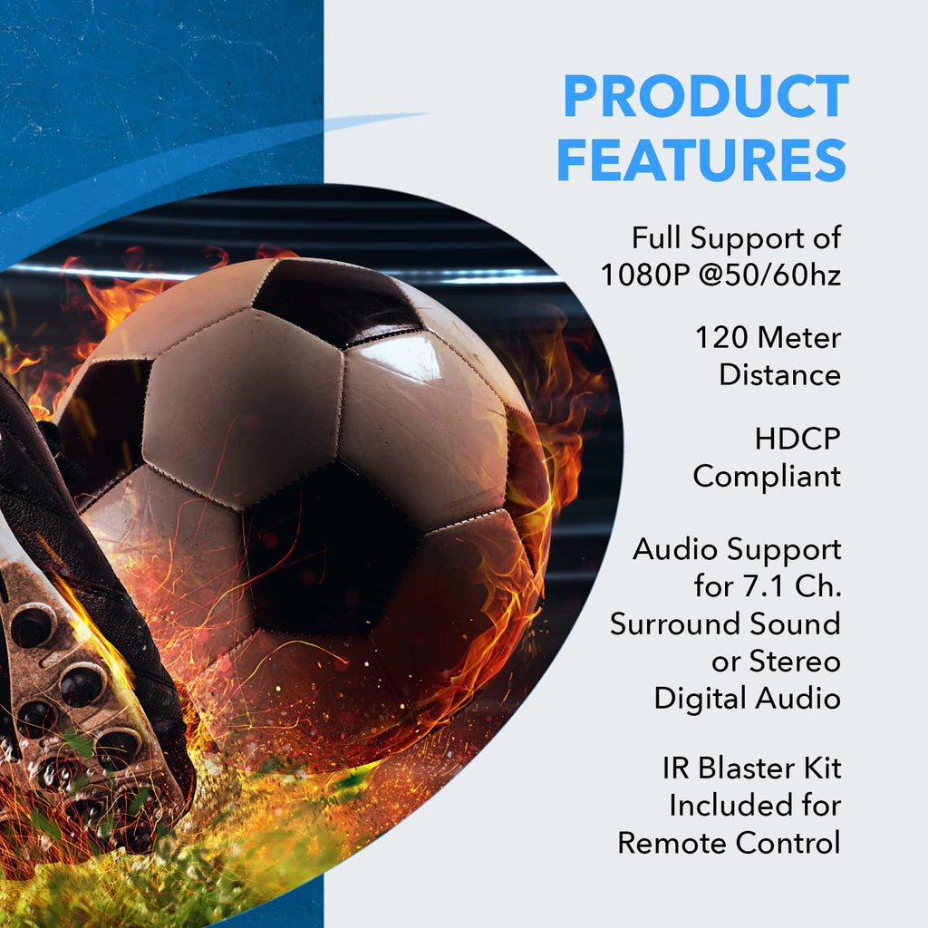 OREI 1x4 HDMI Extender Splitter Over Single Cable CAT6/7 1080P With IR Remote EDID Management - Up to 400 Ft - Loop Out - Low Latency Black