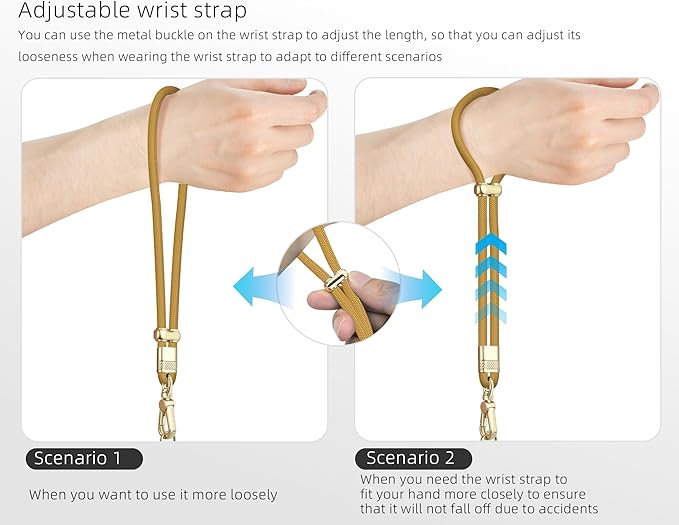 Cell Phone Lanyard Adjustable Crossbody Phone Lanyard *1 Phone Wrist Strap *1 with Deluxe Gold Matal Buckle + Clear Tether Tabs *2 for Shopping Travelling Hiking(Yellow)