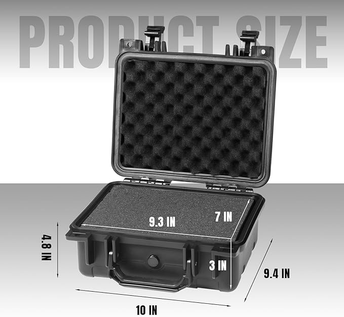 10x 9.4x 4.8 Inch Hard Case, Portable Weather Waterproof Protective Camera Case with Customizable Foam, Fit Use of Drones, Camera, Equipments, Black