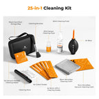 K&F CONCEPT 25-1 Professional Camera Cleaning Kit for DSLR Cameras with APS-C Sensor Cleaning Swabs/60ML&20ML Lens Cleaner/Cleaning Wipes/Camera Blower/Lens Pen Brush/Microfiber Cloths/Carrying Case