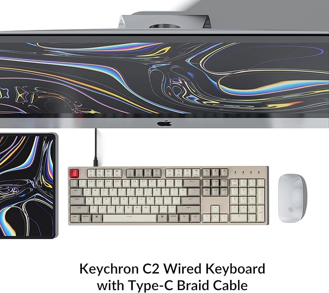 Keychron C2 Full Size Wired Mechanical Keyboard Compatible with Mac, Keychron Red Switch, 104 Keys ABS Retro Color Keycaps Gaming Keyboard for Windows, USB-C Type-C Braid Cable