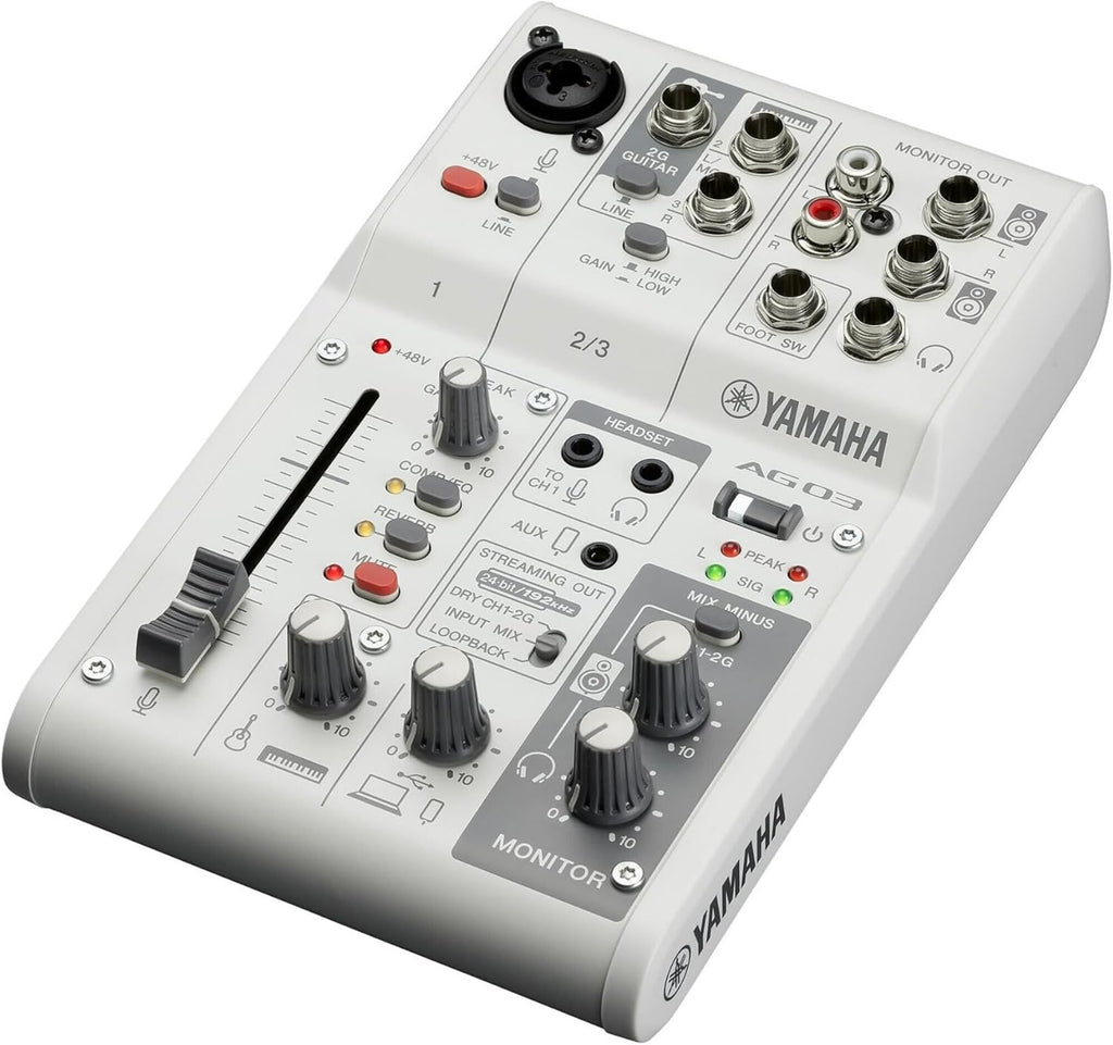 Yamaha AG03MK2 White 6-Channel Live Streaming Loopback Mixer/USB Interface with Steinberg Software Suite