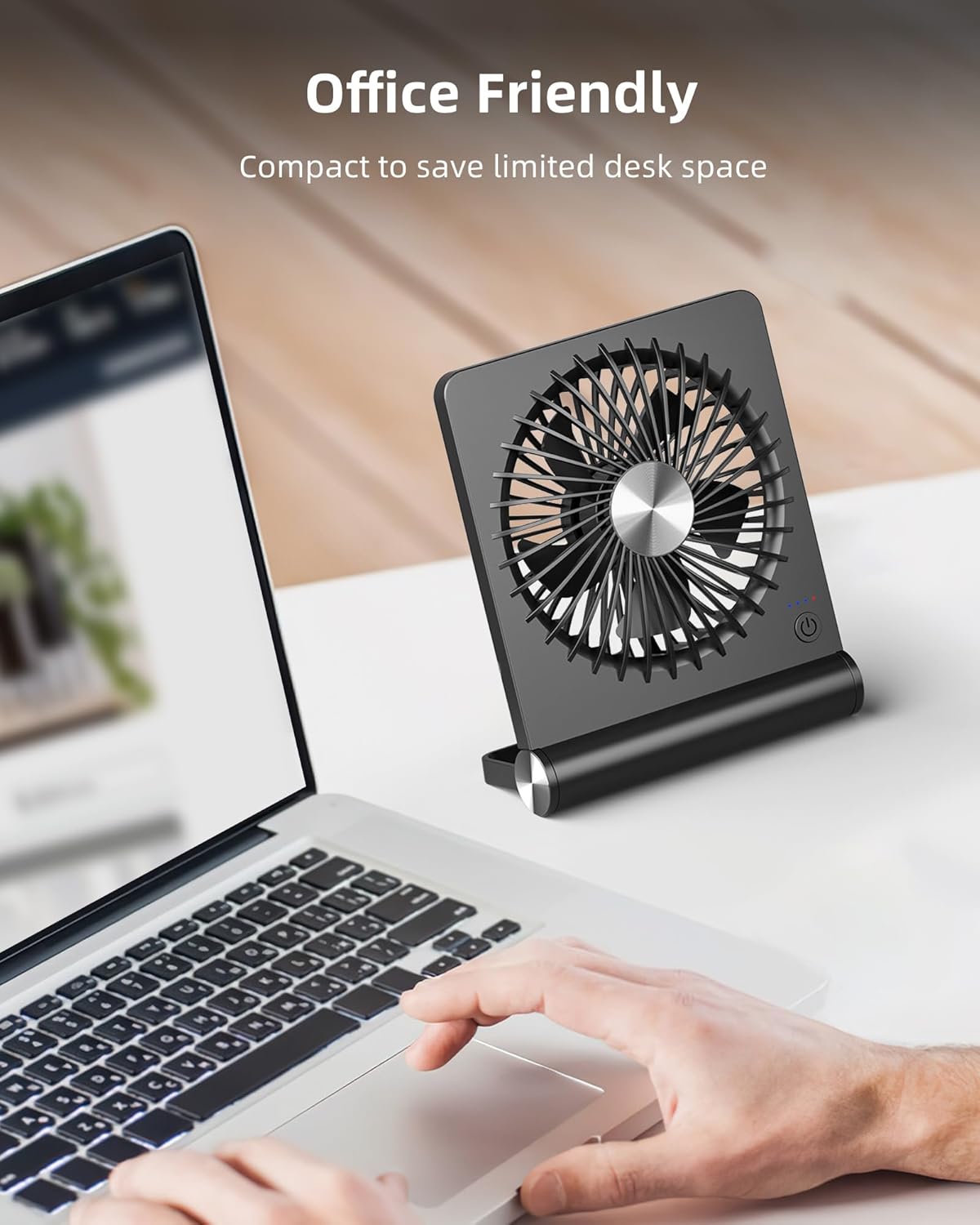 Koonie Portable Desk Fan, 3.5-20hrs Battery Operated Small USB Fan with Ultra Quiet 220° Tilt Folding, Rechargeable Personal Fan with 3 Speeds Strong Wind for Home Office Desktop, Black