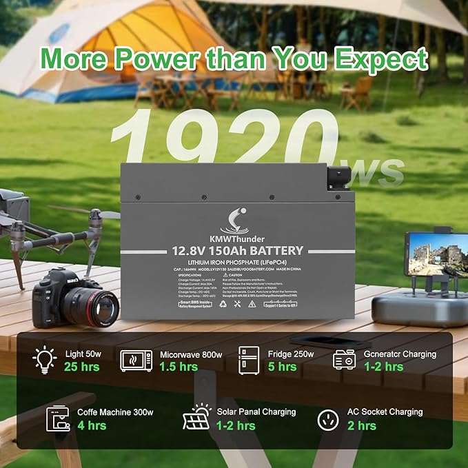 12V 150Ah LiFePO4 Lithium Battery, Built-in Smart BMS,Low-Temp Protection Up to Group 31 Deep Cycle Battery for Trolling Motor, RV, Solar, Marine, Camping and Off Grid Applications(2Pack)