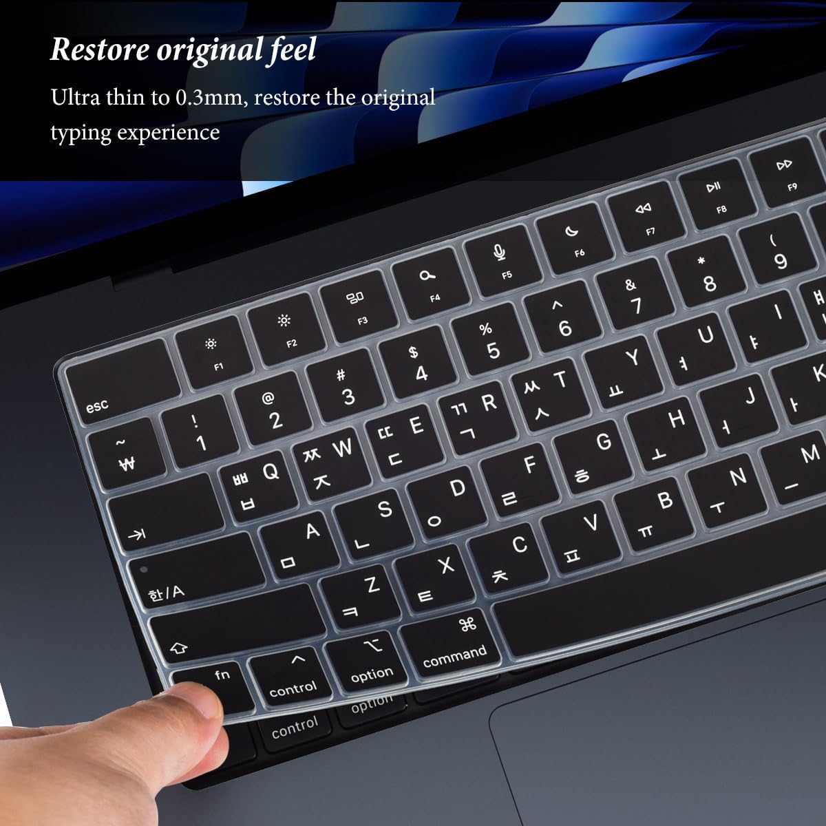 Korean Keyboard Cover for Apple 2025 2024 2023 MacBook Air Laptop with M4 M3 M2 chip 15.3-inch A3241 A3114 A2941,MacBook Air 13.6 inch A3240 A3113 A2681 Skin Protector-Black
