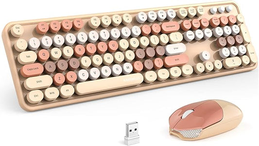 KNOWSQT Wireless Keyboard and Mouse Combo - MilkTea Colorful 2.4G Typewriter Full-Size Cute Keyboards - USB Receiver Plug and Play, for Computer, PC, Laptop, Desktop, Windows